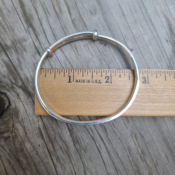 999.9 Fine Silver Bangle w Patterned Inlay Chinese Export Adjustable Bracelet - Picture 5 of 7